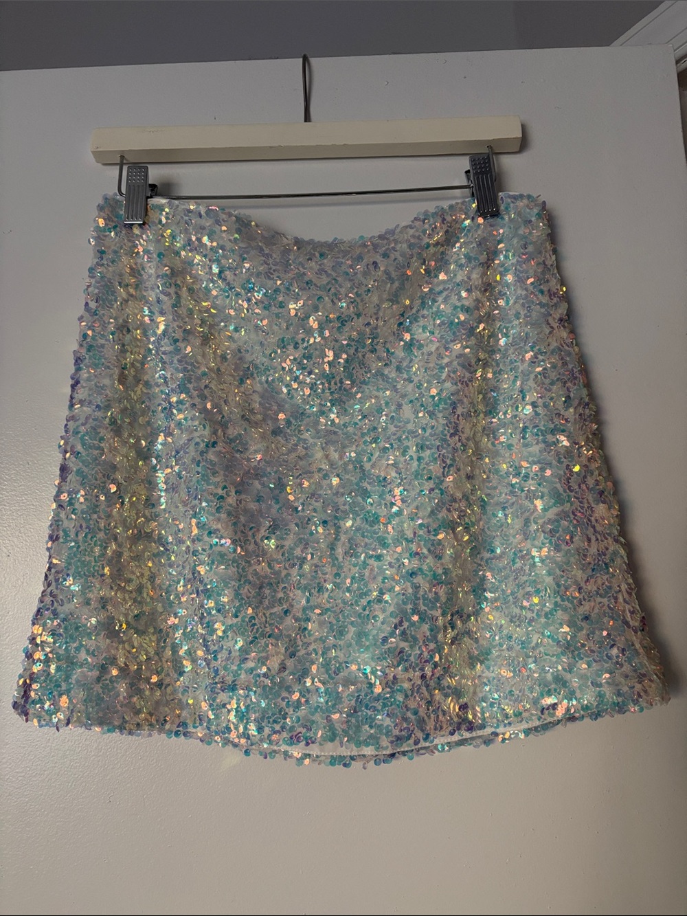 Endless Rose Iridescent Sequin Side Zip Mini Skirt - Blueish Purpleish Size M